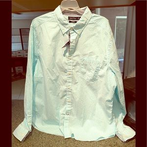 Green and White long sleeve button up